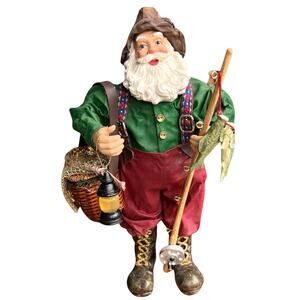 Fabric Mache Christmas Santa Claus Vacation 11" Figurine Holiday Cabincore Fish